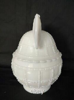 HTF Large White Milk Glass Imperial Beaded Block Pear Shaped Candy Dish