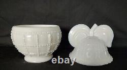 HTF Large White Milk Glass Imperial Beaded Block Pear Shaped Candy Dish