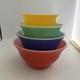 Htf Mckee Vintage Primary Bell Shape Milk Glass Mixing Bowl Set Of 4