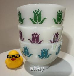 HTF Vintage Fire King Tulip Cottage Cheese Bowls Milk Glass (Set of 3)