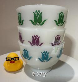 HTF Vintage Fire King Tulip Cottage Cheese Bowls Milk Glass (Set of 3)