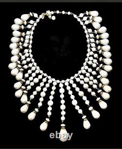 HTF Vintage MIRIAM HASKELL Signed POURED MILK Glass Huge BIB? NECKLACE Mint