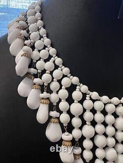 HTF Vintage MIRIAM HASKELL Signed POURED MILK Glass Huge BIB? NECKLACE Mint