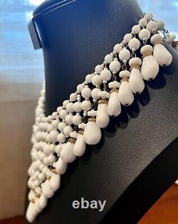 HTF Vintage MIRIAM HASKELL Signed POURED MILK Glass Huge BIB? NECKLACE Mint