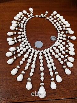 HTF Vintage MIRIAM HASKELL Signed POURED MILK Glass Huge BIB? NECKLACE Mint