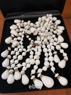 HTF Vintage MIRIAM HASKELL Signed POURED MILK Glass Huge BIB? NECKLACE Mint