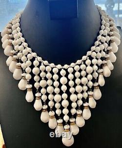 HTF Vintage MIRIAM HASKELL Signed POURED MILK Glass Huge BIB? NECKLACE Mint