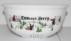 HTF Vtg Hazel Atlas Tom & Jerry Set Skiing Skiers 6 Cups/Mugs Punch Bowl Eggnog