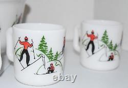 HTF Vtg Hazel Atlas Tom & Jerry Set Skiing Skiers 6 Cups/Mugs Punch Bowl Eggnog