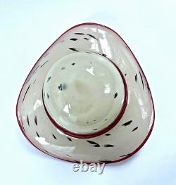 Handblown Murano Style Dalmatian Milk Glass Purse Vase Hat Dish Red Accent 01014