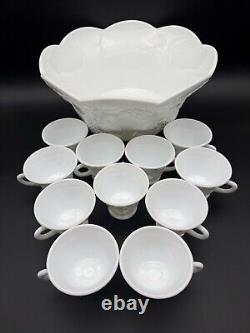 Harvest Grapes & Leaves Milk Glass 12 Piece Punch Bowl Set By Colony