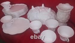 Harvest Milk Glass by Colony 15 pc Snack Plates, Snack Cups Oval Bowl Vase