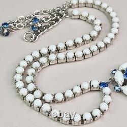 Hattie Carnegie Necklace Vtg Blue White Milk Glass Silver Tone Cup Chain 16-18