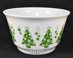 Hazel Atlas Christmas Tree Milk Glass Punch Bowl and 8 Cups Mugs Vintage Set