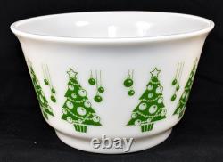 Hazel Atlas Christmas Tree Milk Glass Punch Bowl and 8 Cups Mugs Vintage Set