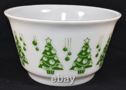 Hazel Atlas Christmas Tree Milk Glass Punch Bowl and 8 Cups Mugs Vintage Set