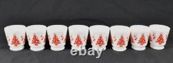 Hazel Atlas Christmas Tree Milk Glass Punch Bowl and 8 Cups Mugs Vintage Set