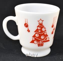 Hazel Atlas Christmas Tree Milk Glass Punch Bowl and 8 Cups Mugs Vintage Set
