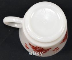 Hazel Atlas Christmas Tree Milk Glass Punch Bowl and 8 Cups Mugs Vintage Set