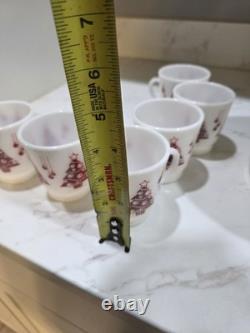 Hazel Atlas Milk Glass Green Red Christmas Tree Egg Nog Punch Bowl & 6 Cups EXC