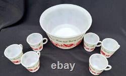 Hazel Atlas Milk Glass Tom and Jerry 6 Mugs /Cups and Bowl Punch Bowl