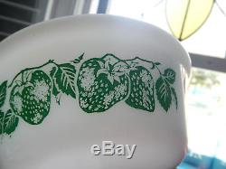 Hazel Atlas Platonite Milk Glass Green Strawberry Mixing Bowl Extremely RARE