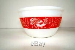 Hazel Atlas Red Band Rooster Bowls Set Of 4 Milk Glass Approximately 4 Inch