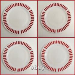 Hazel Atlas Red White Candy Stripe Milk Glass 9 Dinner Plates SET OF 4