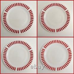 Hazel Atlas Red White Candy Stripe Milk Glass 9 Dinner Plates SET OF 4