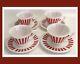 Hazel Atlas Red White Candy Stripe Milk Glass Tea/coffee Cup & Saucer-set Of 4