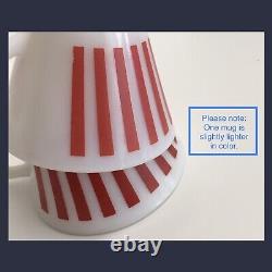Hazel Atlas Red White Candy Stripe Milk Glass Tea/Coffee Cup & Saucer-SET OF 4