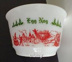 Hazel Atlas Tom & Jerry Milk Glass Egg Nog Bowl & 6 Cup Set EUC Christmass Vtg