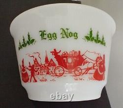 Hazel Atlas Tom & Jerry Milk Glass Egg Nog Bowl & 6 Cup Set EUC Christmass Vtg