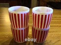 Hazel Atlas Vintage Milk Glass Mugs With Red Stripes Pattern Set Of Four