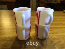 Hazel Atlas Vintage Milk Glass Mugs With Red Stripes Pattern Set Of Four