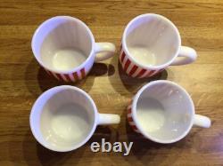 Hazel Atlas Vintage Milk Glass Mugs With Red Stripes Pattern Set Of Four