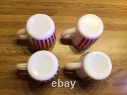 Hazel Atlas Vintage Milk Glass Mugs With Red Stripes Pattern Set Of Four