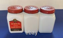 Hazel Atlas White Milk Glass 8 Piece Dutch Spice Set with Rack All Original