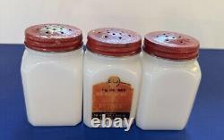 Hazel Atlas White Milk Glass 8 Piece Dutch Spice Set with Rack All Original