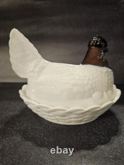 Hen On Nest Fenton Amethyst Head On Milk Glass Body Chicken Hen on Nest Vintage