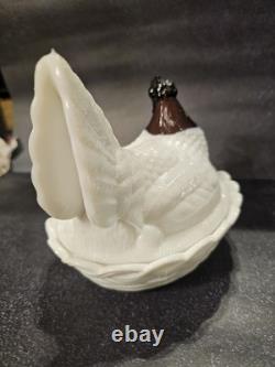 Hen On Nest Fenton Amethyst Head On Milk Glass Body Chicken Hen on Nest Vintage