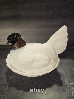 Hen On Nest Fenton Amethyst Head On Milk Glass Body Chicken Hen on Nest Vintage