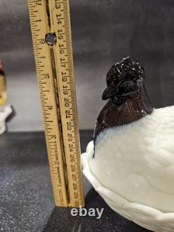 Hen On Nest Fenton Amethyst Head On Milk Glass Body Chicken Hen on Nest Vintage