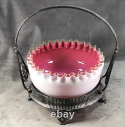 Hobbs Brockunier & Co. Brides Ribbon Bowl Basket Pink/White Cased Clear Crest