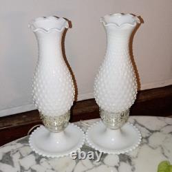 Hobnail Milk Glass Lamp Set of 2. Still functional and so beautiful