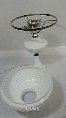 Hobnail Milk Glass Vintage White Table Lamp, Hurricane