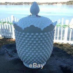 Hobnail Milk Glass by Fenton COOKIE JAR Canister 11 Tall Ex Cd with Label