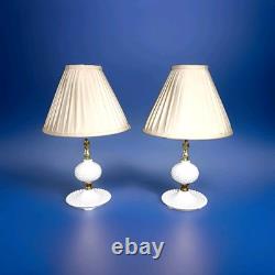 Hobnail White Milk Glass Lamps Electric Turn Key Mint Condition Boudoir Pair