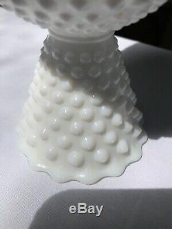 Hobnail White Milk Glass by Fenton Footed Urn with Lid 11 Tall Flawless