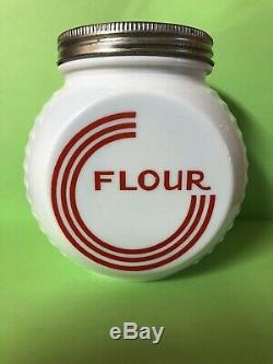 Hocking LARGE Fire King Vitrock Red Circle FLOUR Canister Twist Lid Hoosier RARE
